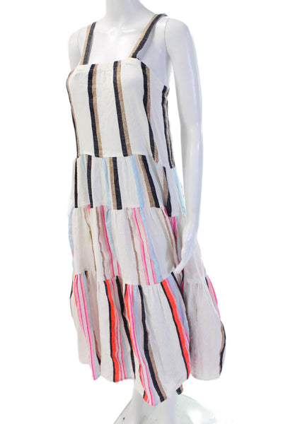 Lem Lem Womens White Sundress Square Neck Midi Sleeveless Cotton Size M