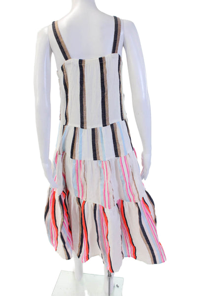 Lem Lem Womens White Sundress Square Neck Midi Sleeveless Cotton Size M