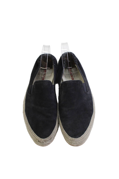 Prada Mens Suede Casual Slip On Loafers Dark Blue Size 9