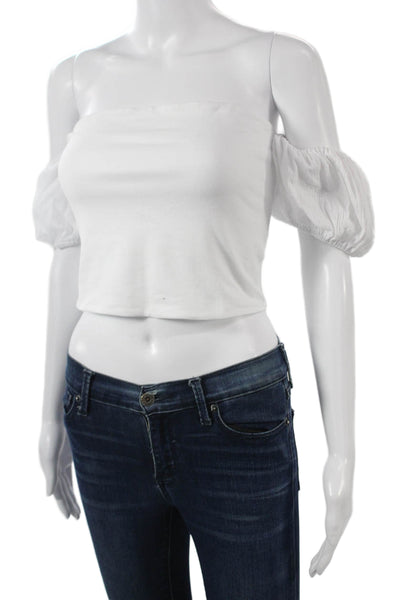 Z Supply Women Cropped White Short Sleeve Top Boho Solid Size M