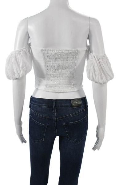 Z Supply Women Cropped White Short Sleeve Top Boho Solid Size M
