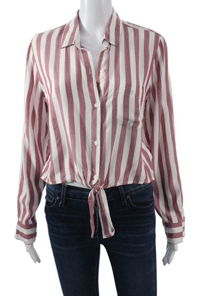 Rails Women Red Striped Collar Button Up Blouse Rayon Long Sleeve Petite Size S