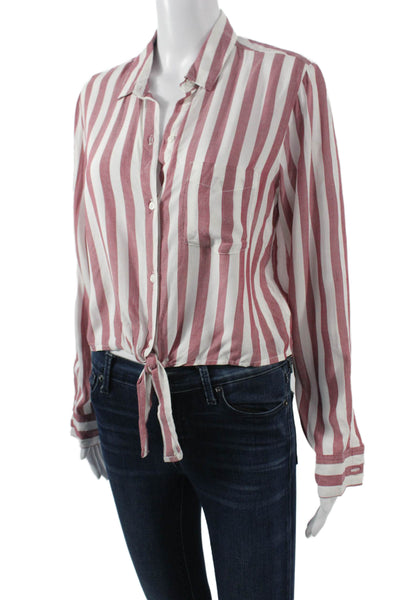 Rails Women Red Striped Collar Button Up Blouse Rayon Long Sleeve Petite Size S