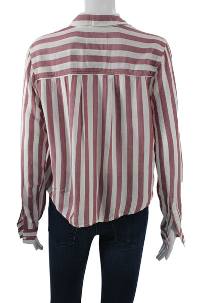 Rails Women Red Striped Collar Button Up Blouse Rayon Long Sleeve Petite Size S