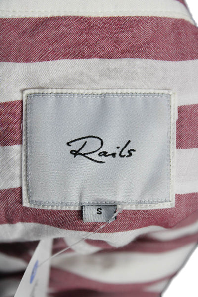 Rails Women Red Striped Collar Button Up Blouse Rayon Long Sleeve Petite Size S