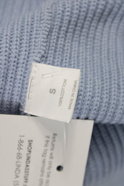 Kokun Unisex Light Blue Cotton Pullover Sweater Long Sleeve Drawstring Size S