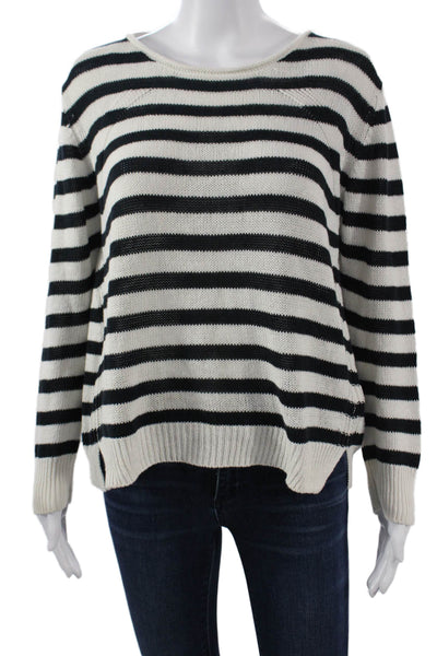 White + Warren Unisex Black Striped Wool Cashmere Pullover Sweater Size S