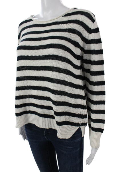 White + Warren Unisex Black Striped Wool Cashmere Pullover Sweater Size S