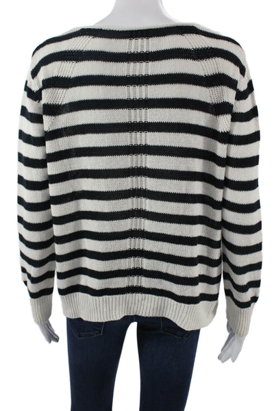 White + Warren Unisex Black Striped Wool Cashmere Pullover Sweater Size S