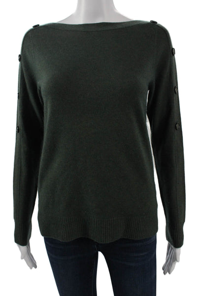 Repeat Unisex Pullover Sweater Cashmere Army Green Button Long Sleeve Size 2XS