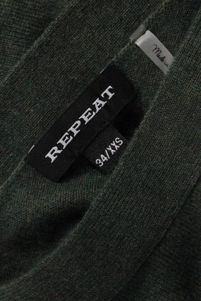 Repeat Unisex Pullover Sweater Cashmere Army Green Button Long Sleeve Size 2XS