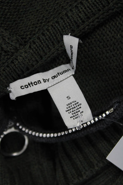 Cotton By Autumn Cashmere Women Henley Hoodie Green Striped Long Sleeve Size S
