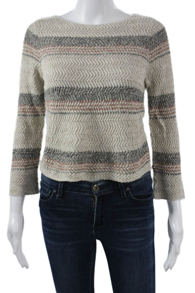 Cotton By Autumn Cashmere Unisex Beige Herringbone Pullover Sweater Size XS