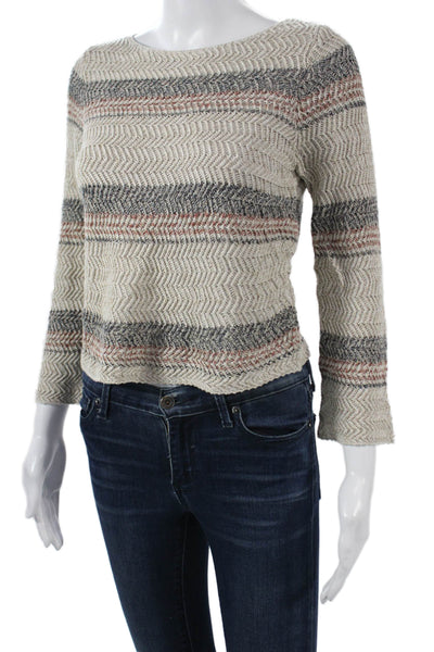 Cotton By Autumn Cashmere Unisex Beige Herringbone Pullover Sweater Size XS