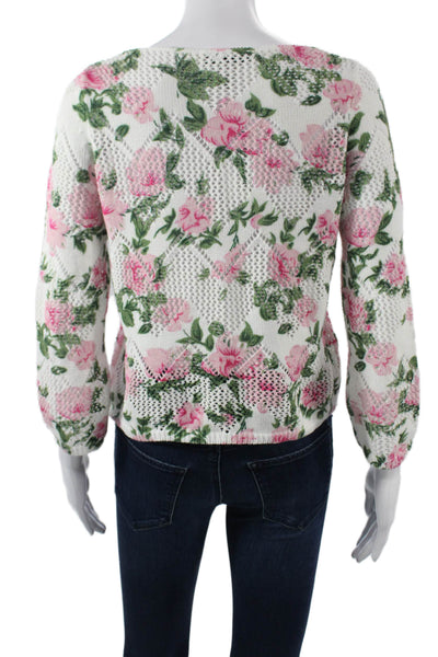 Cotton By Autumn Cashmere Unisex White Floral Pullover 3/4 Sleeve Size XS
