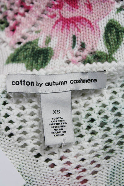 Cotton By Autumn Cashmere Unisex White Floral Pullover 3/4 Sleeve Size XS