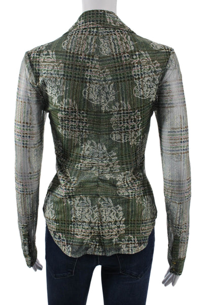 Ramy Brook Women Plaid Collared Button Up Top Green Long Sleeve Petite Size XS
