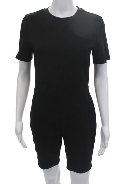 Grlfrnd Womens Black Short Sleeve Jumpsuit Romper Round Neck Size M