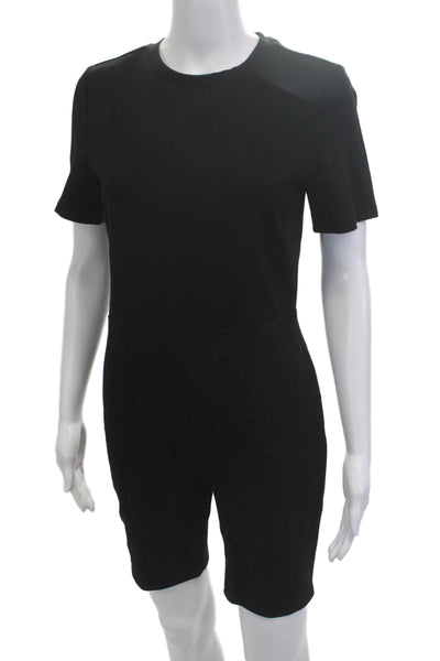 Grlfrnd Womens Black Short Sleeve Jumpsuit Romper Round Neck Size M