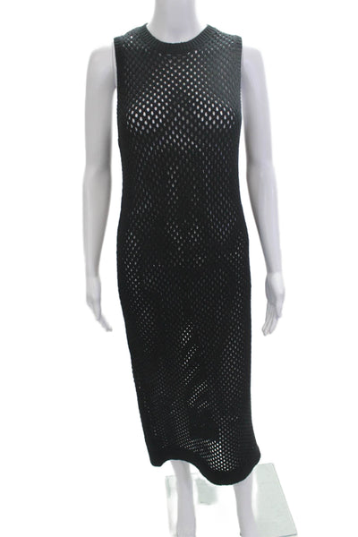 Open Edit Women Tank Dress Black Cotton Acrylic Full Length Size S