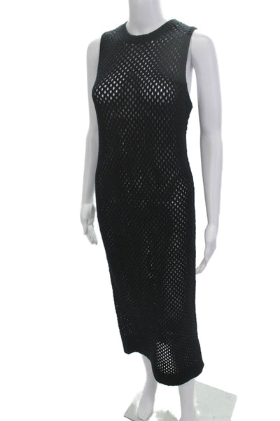 Open Edit Women Tank Dress Black Cotton Acrylic Full Length Size S