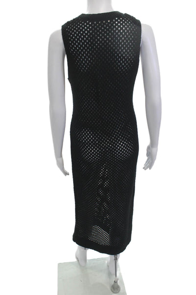 Open Edit Women Tank Dress Black Cotton Acrylic Full Length Size S