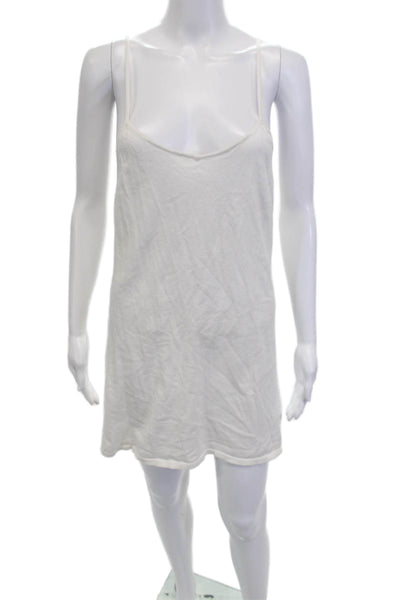 Something Navy Womens Tank Dress White V-Neck 100% Cotton Sleeveless Size L