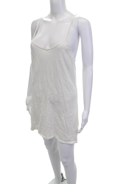 Something Navy Womens Tank Dress White V-Neck 100% Cotton Sleeveless Size L
