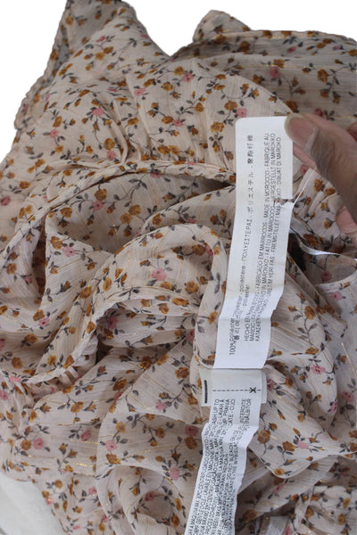 Zara Trafaluc Women Beige Floral Bohemian Long Sleeve Blouse Size L