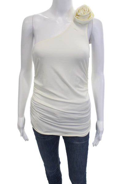 MNG Women White Sleeveless Tank Rose Solid 97% Cotton Size M