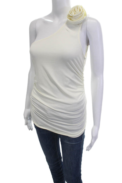 MNG Women White Sleeveless Tank Rose Solid 97% Cotton Size M