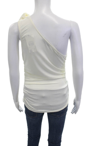 MNG Women White Sleeveless Tank Rose Solid 97% Cotton Size M