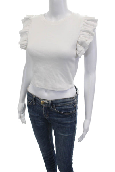 Zara Women Cropped White Crew Neck Short Sleeve T-Shirt Size M