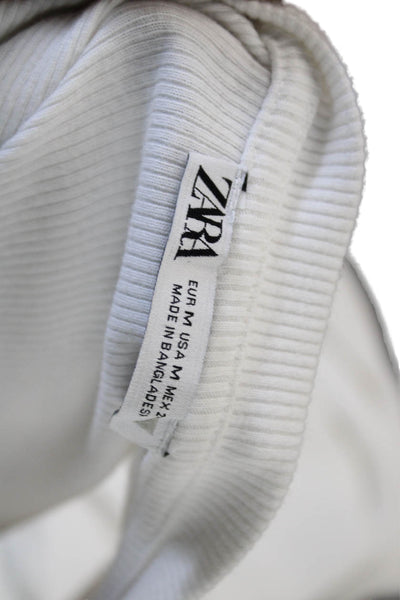 Zara Women Cropped White Crew Neck Short Sleeve T-Shirt Size M