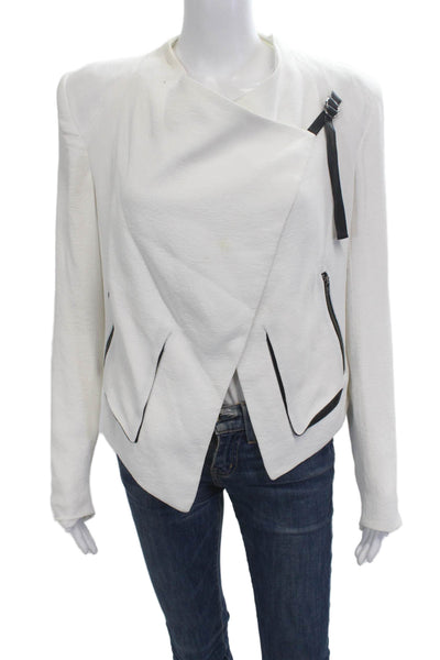 Helmut Lang Women White Motorcycle Jacket Buckle Designer Rayon Size 10