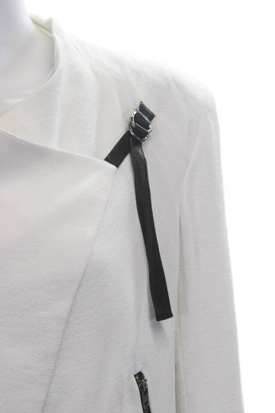 Helmut Lang Women White Motorcycle Jacket Buckle Designer Rayon Size 10