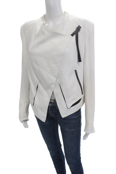 Helmut Lang Women White Motorcycle Jacket Buckle Designer Rayon Size 10
