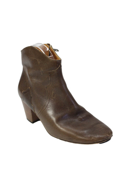 Isabel Marant Womens Side Zip Block Heel Leather Booties Brown Size 38