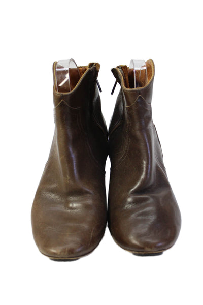 Isabel Marant Womens Side Zip Block Heel Leather Booties Brown Size 38