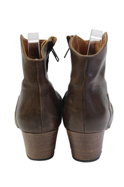 Isabel Marant Womens Side Zip Block Heel Leather Booties Brown Size 38
