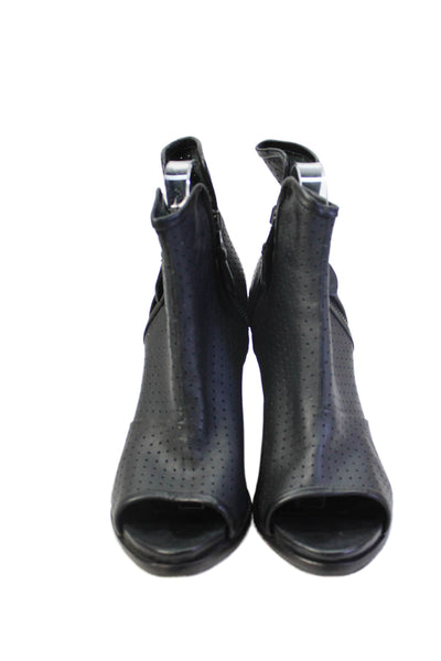Rag & Bone Womens Side Zip Block Heel Peep Toe Booties Black Leather Size 38.5