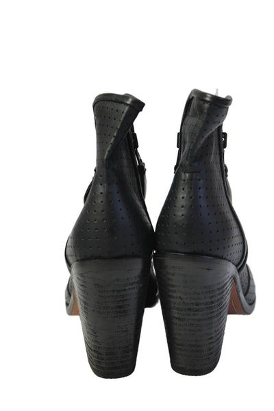 Rag & Bone Womens Side Zip Block Heel Peep Toe Booties Black Leather Size 38.5