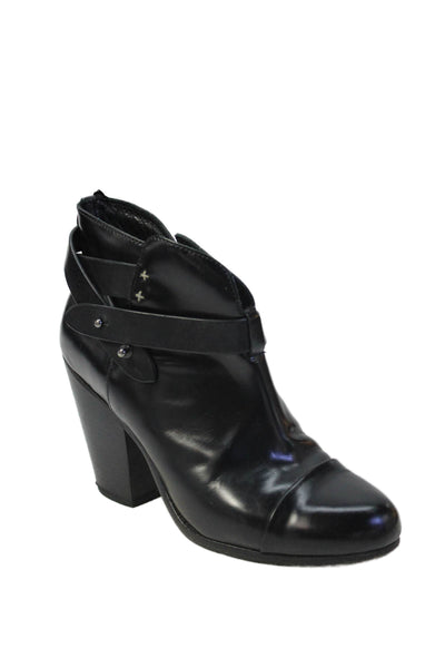 Rag & Bone Womens Block Heel Cap Toe Leather Booties Black Size 38.5