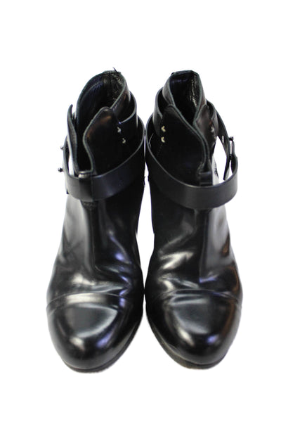 Rag & Bone Womens Block Heel Cap Toe Leather Booties Black Size 38.5