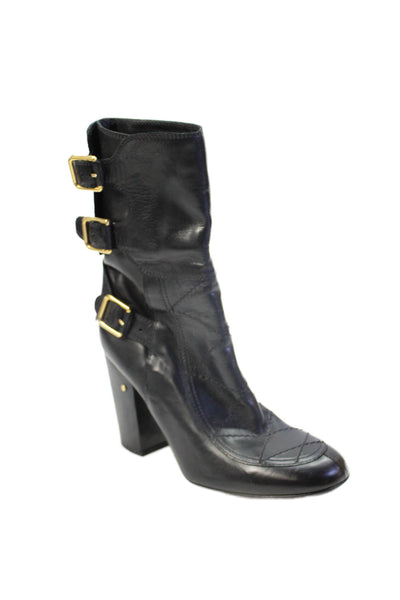 Laurence Dacade Womens Block Heel Triple Buckle Booties Black Leather Size 39