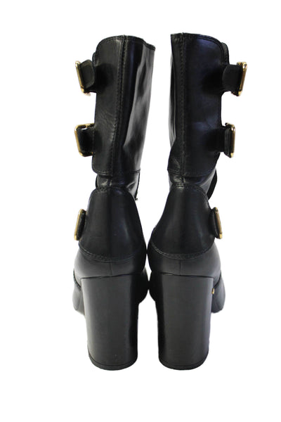 Laurence Dacade Womens Block Heel Triple Buckle Booties Black Leather Size 39