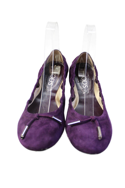 Tods Womens Suede Knot Detail Slip On Flat Driving Shoes Purple Size 8