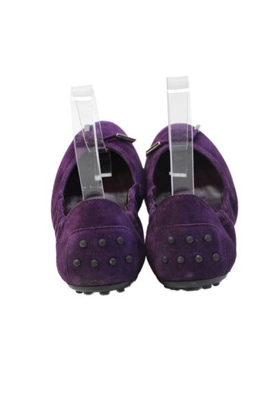 Tods Womens Suede Knot Detail Slip On Flat Driving Shoes Purple Size 8