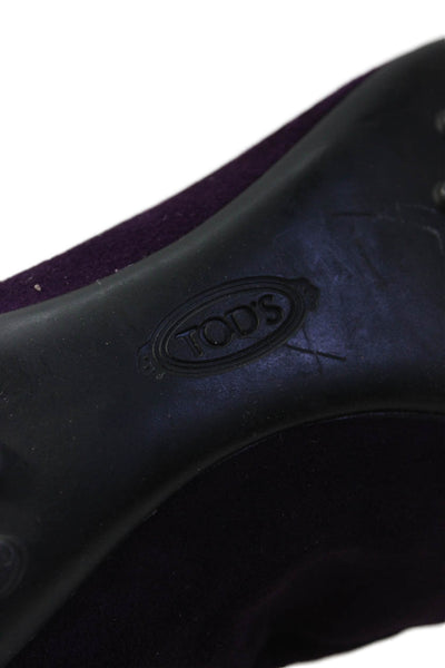 Tods Womens Suede Knot Detail Slip On Flat Driving Shoes Purple Size 8