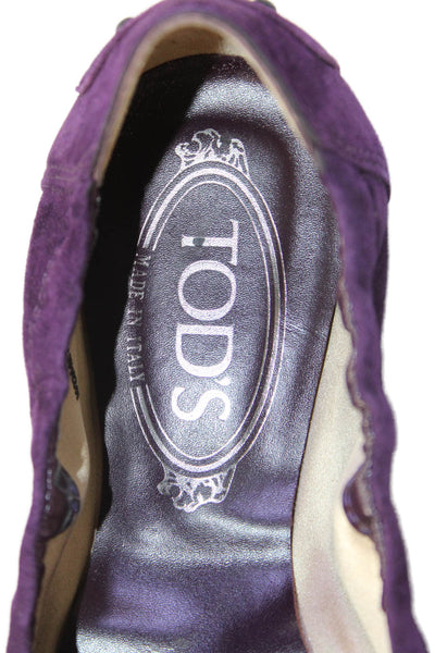 Tods Womens Suede Knot Detail Slip On Flat Driving Shoes Purple Size 8